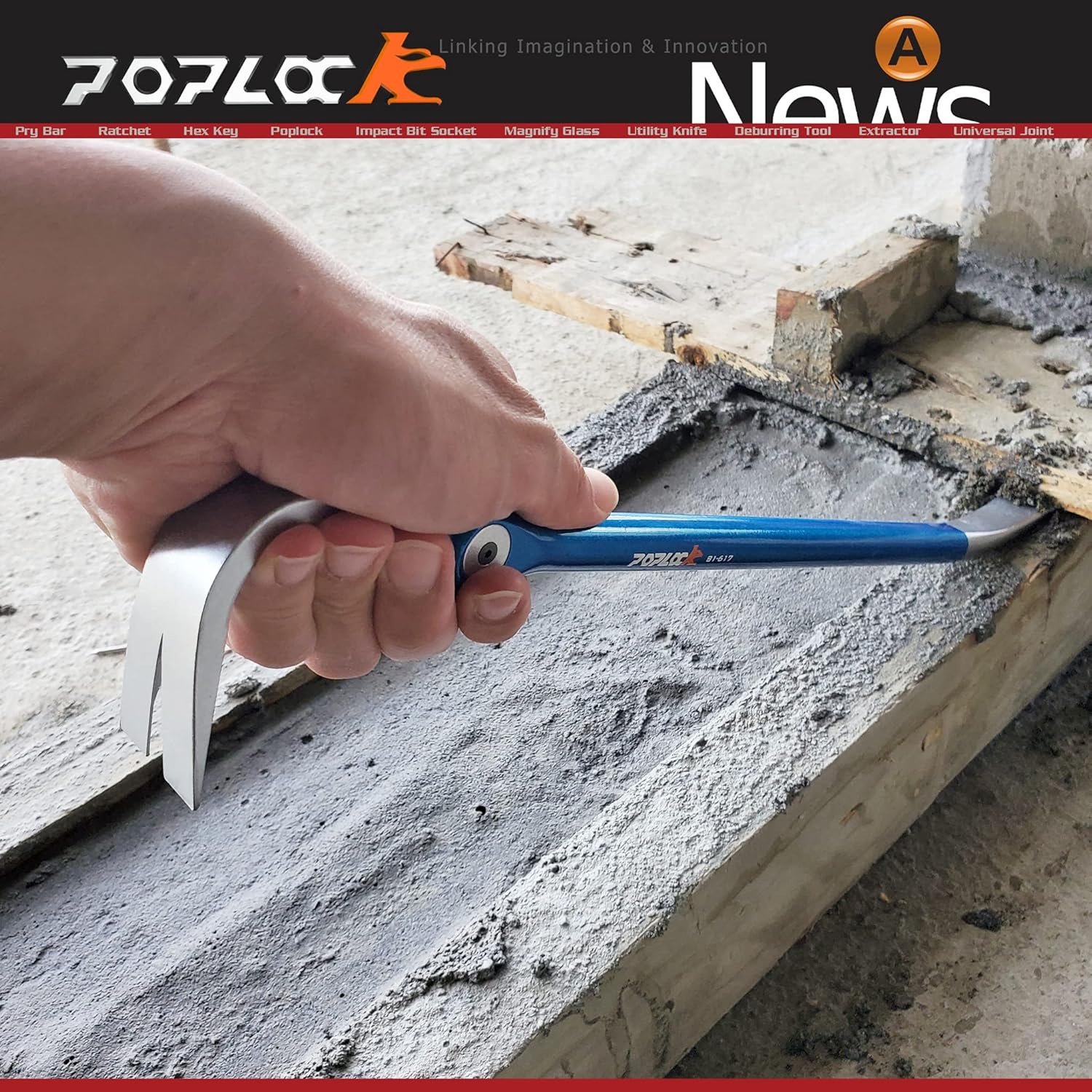 POPLOCK 17" Indexing Pry Bar Adjustable Nail Puller and Industrial Baseboard Removal Tool with 11-Position Double Gear Design for Easier Demolition and Fast Wrecking Pack of 2