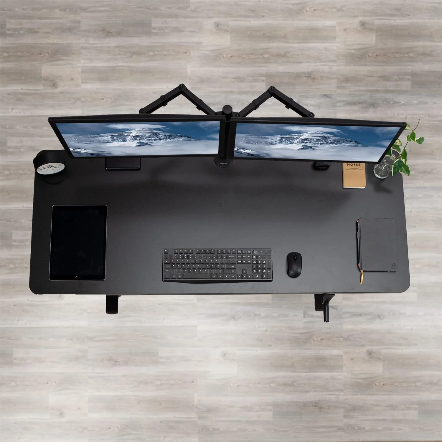 Manual Height Adjustable 60 X 24 Inch Stand Up Desk, Dark Walnut Solid One-Piece Table Top, Black Frame, Standing Workstation With Foldable Handle, DESK-KIT-MB6D
