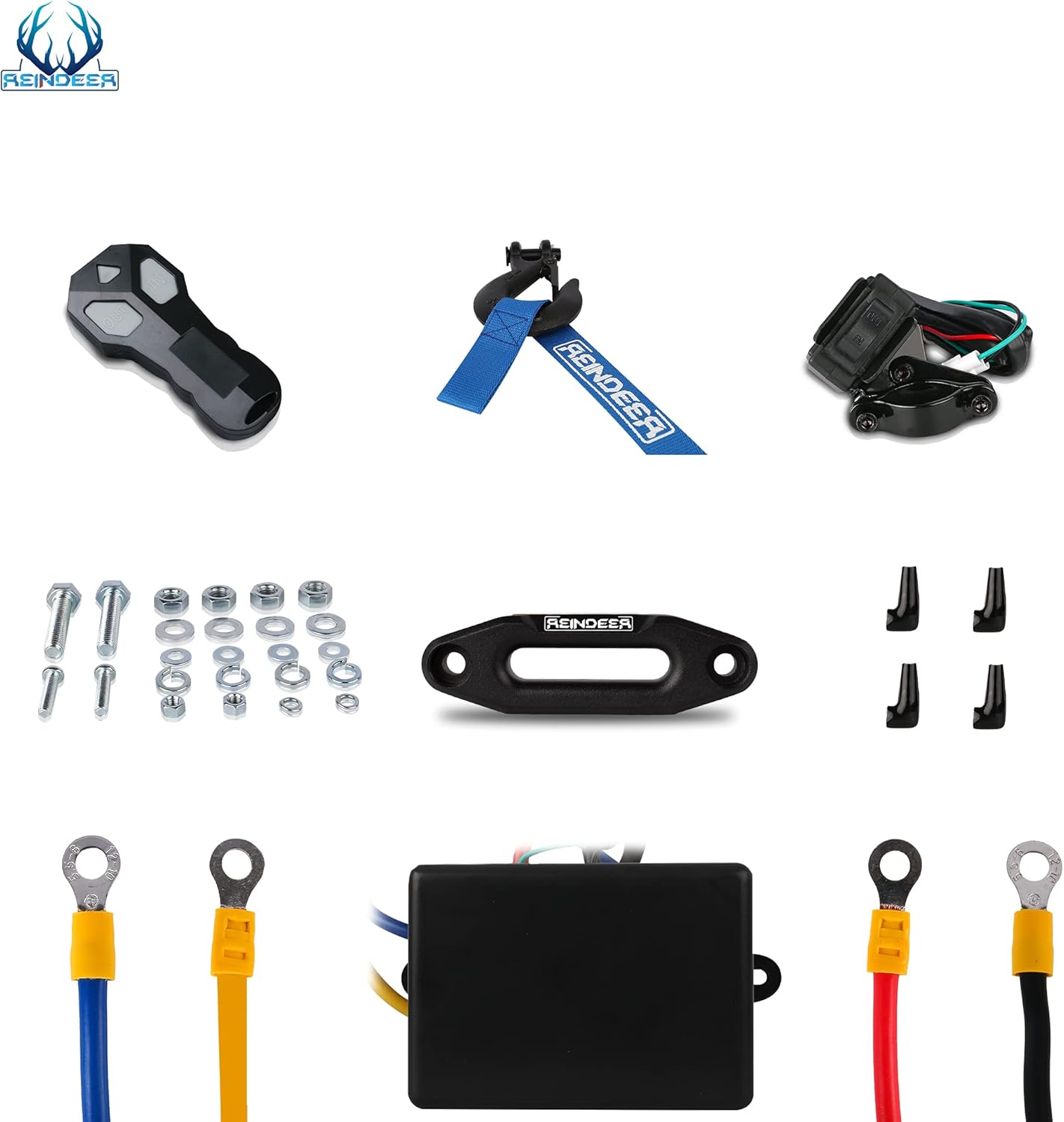 REINDEER New 12V Winch 3500 lb Load Capacity Electric Winch Kit Synthetic Rope with Hawse Fairlead Waterproof IP67 with Wireless Remotes