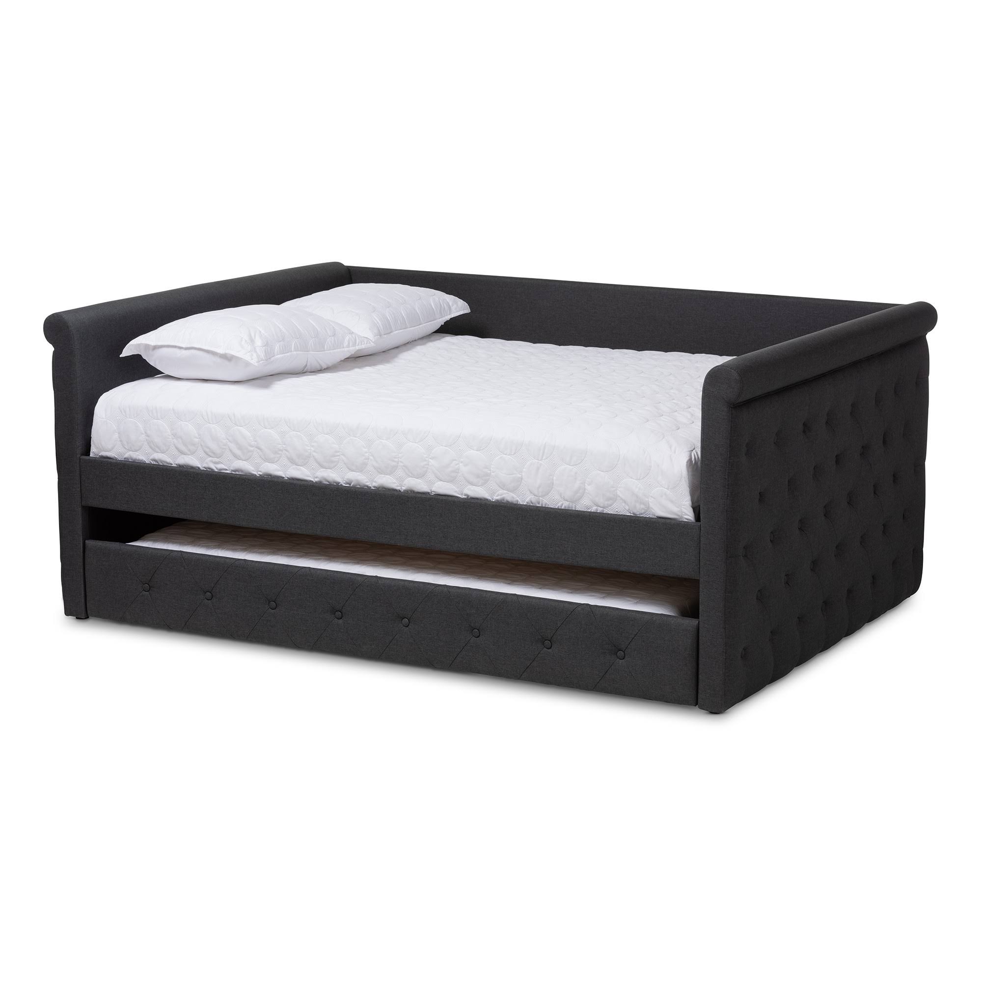 Baxton Studio Alena Daybed with Trundle, Dark Grey, Queen