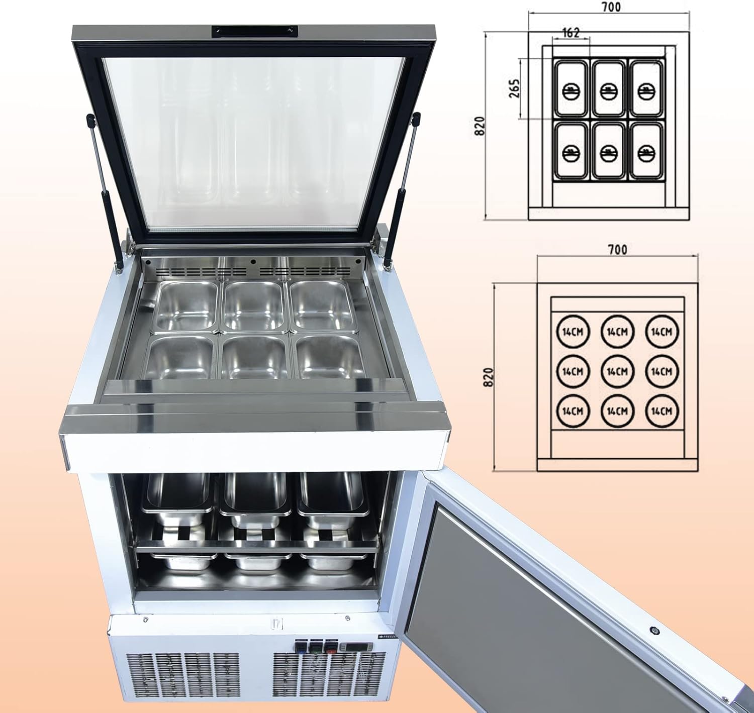 Kolice Commercial 9 Drums/ 6 Pans Ice Cream Showcase Freezer,Ice Cream Display Showcase, Ice Cream Display Freezer for Restaurant, Ice Cream Shops, Hotels, etc.