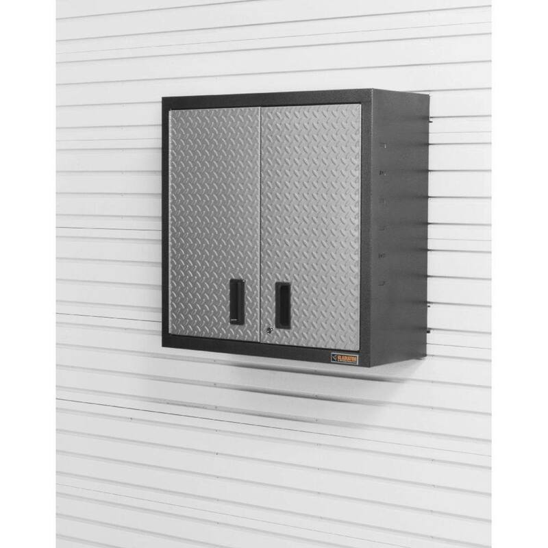 Premier Series Steel 2-Shelf Wall Mounted Garage Cabinet in Silver Tread (30 in W x 30 in H x 12 in D)