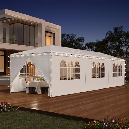 YOLENY 10x30 Ft Outdoor Party Canopy, Waterproof Heavy Duty Wedding Tent with 6 Sidewalls & 2 Zippered Doors, Event Tent for Birthday, Patio, BBQ, and Holiday Gatherings, White