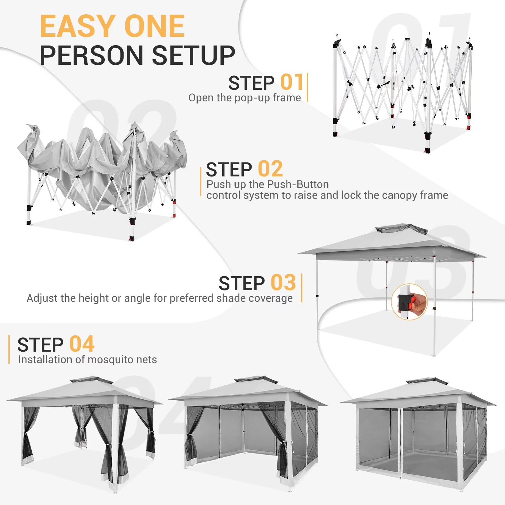 SANOPY 12x12FT Outdoor Gazebo Pop Up Gazebo with Mosquito Netting, Instant Patio Canopy Tent for Shade and Rain, 2 Tiered Vente Gazebo Canopy UPF 50+ for Garden Backyard with Carry Bag&4 Sandbags