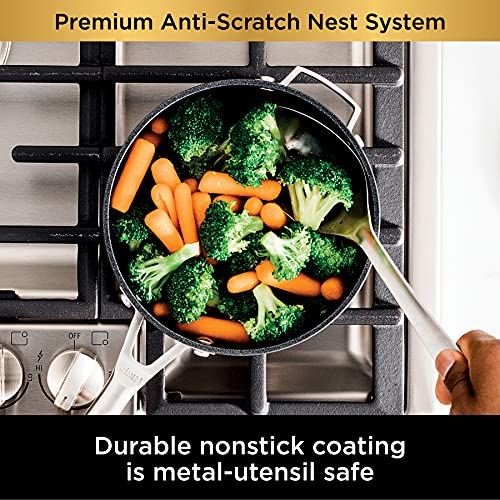 Ninja NeverStick Premium 10 Piece Pots & Frying Pans Set, with Glass Lids, Nesting, Hard Anodized, Kitchen Cookware Sets Nonstick