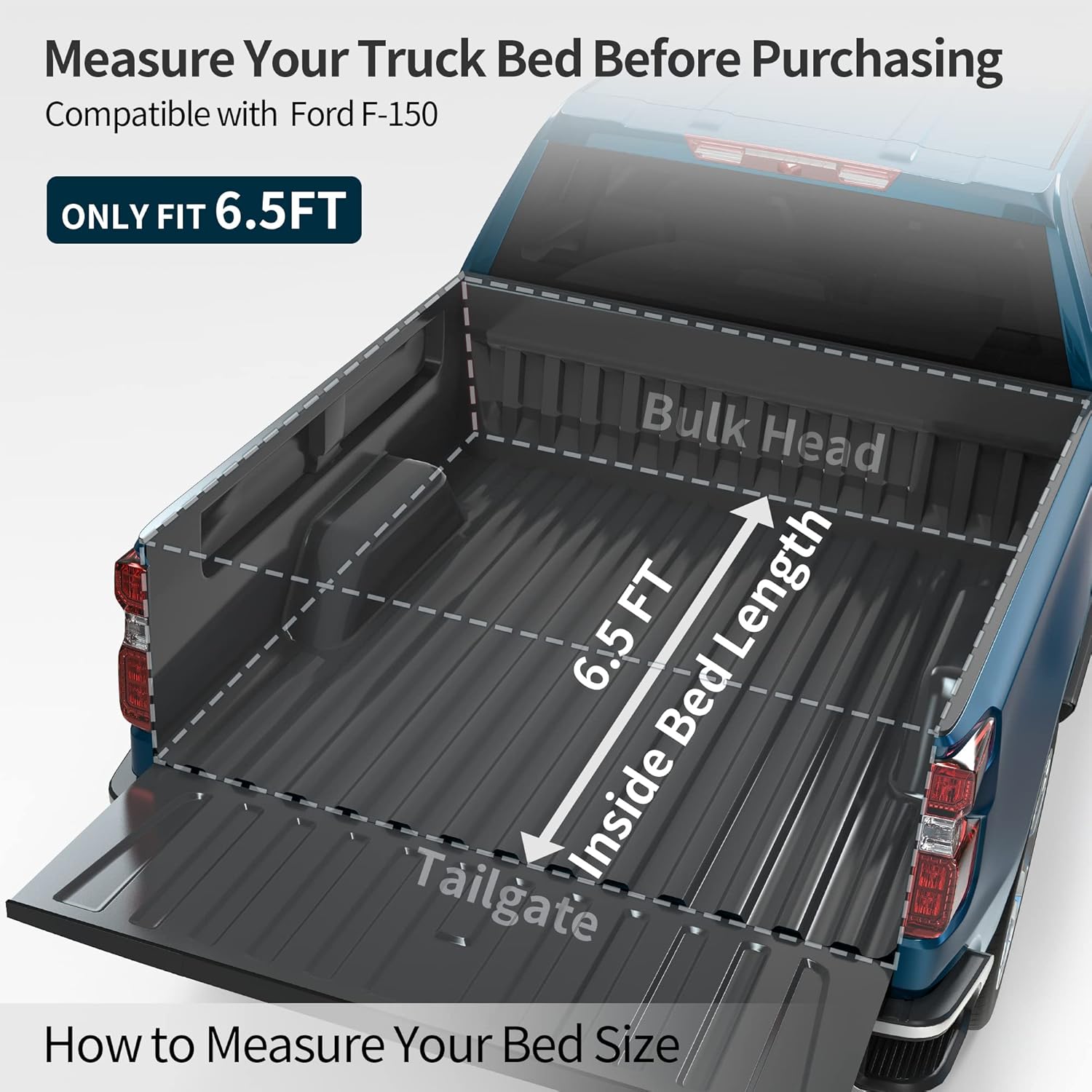 oEdRo Hard Quad-fold Truck Bed Tonneau Cover Compatible with 2015-2022 Ford F150 F-150 (Excl. Raptor Series), Styleside 6.5 Ft Bed