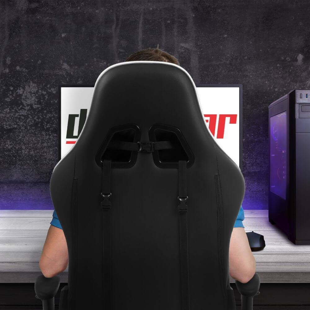 Deco Gear Ergonomic Foam Gaming Chair with Adjustable Head and Lumbar SUPPORT, White