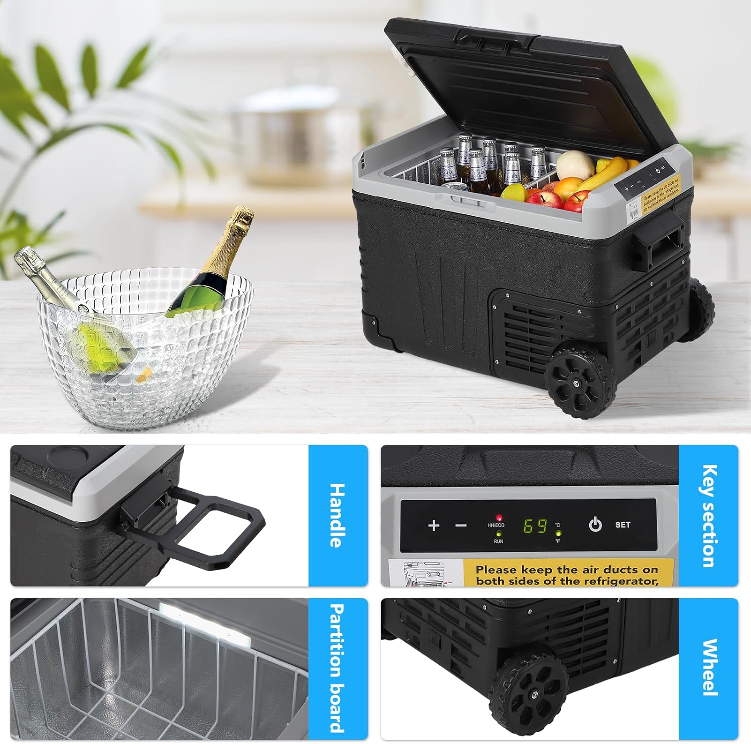 Towallmark Portable Refrigerator, Portable Freezer, 37 Quart(35L) Electric Cooler, -4℉-68℉Car Refrigerator, 12/24V DC Cable & 110/240V AC, Car Fridge for Camping, Truck, RV, Travel, Fishing