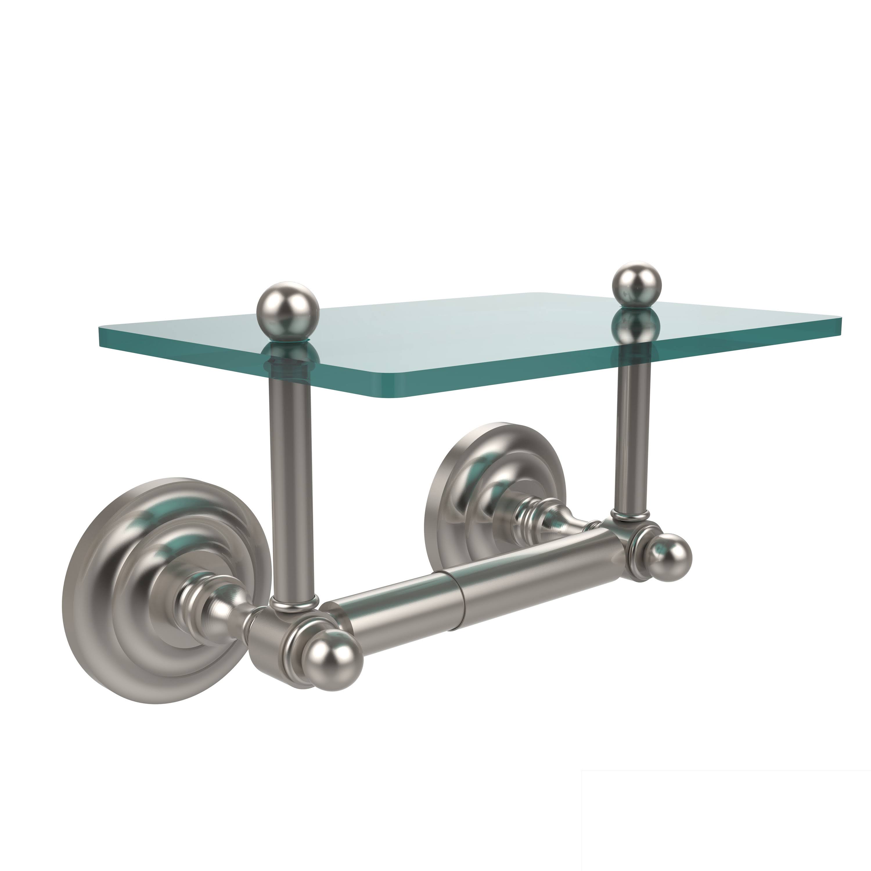 Allied Brass Que New Collection Two Post Toilet Tissue Holder with Glass Shelf - Satin Nickel