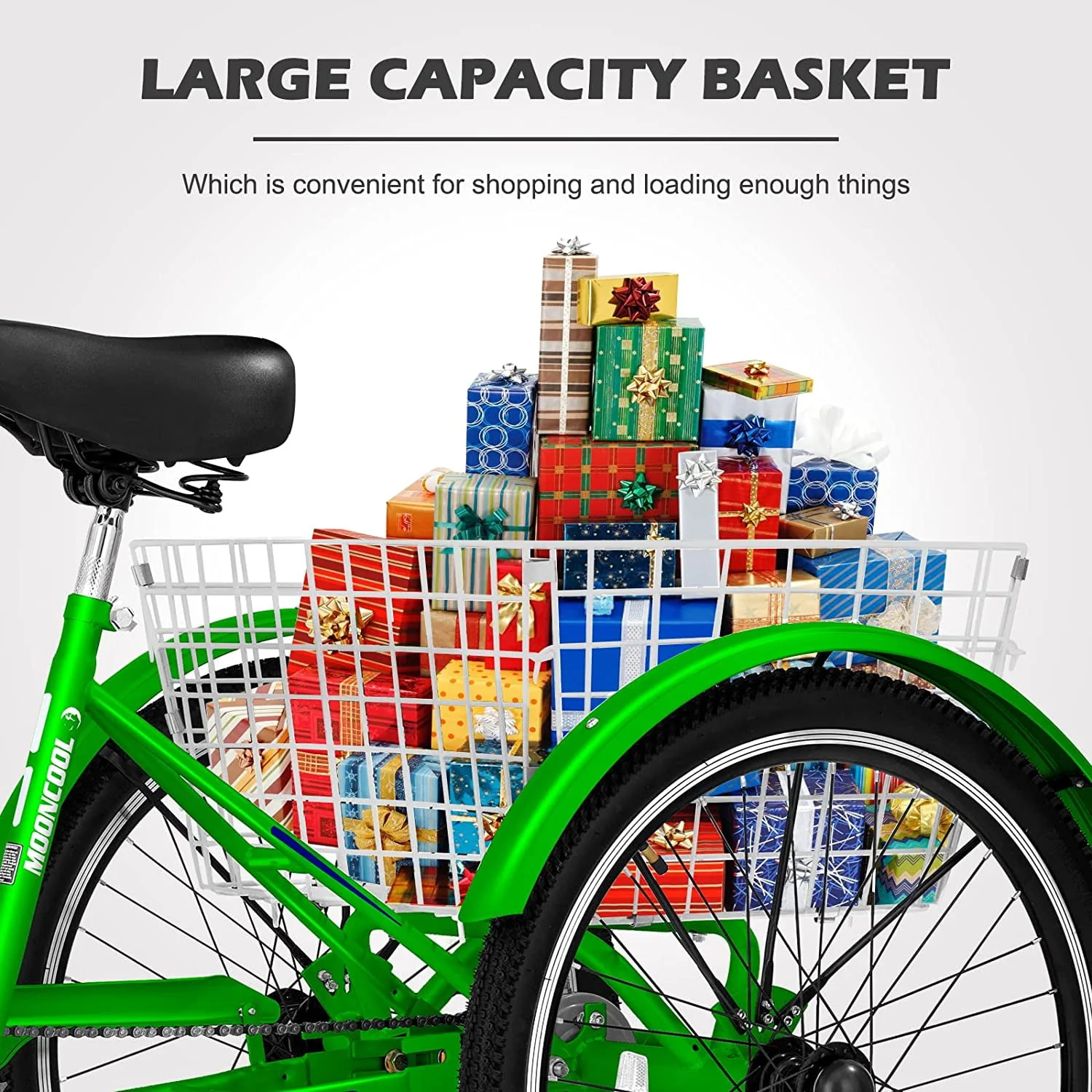 FICISOG 26 Adult Tricycle, 3 Wheel 7 Speed Bikes,450lbs Capacity Cruise Trike with Shopping Basket