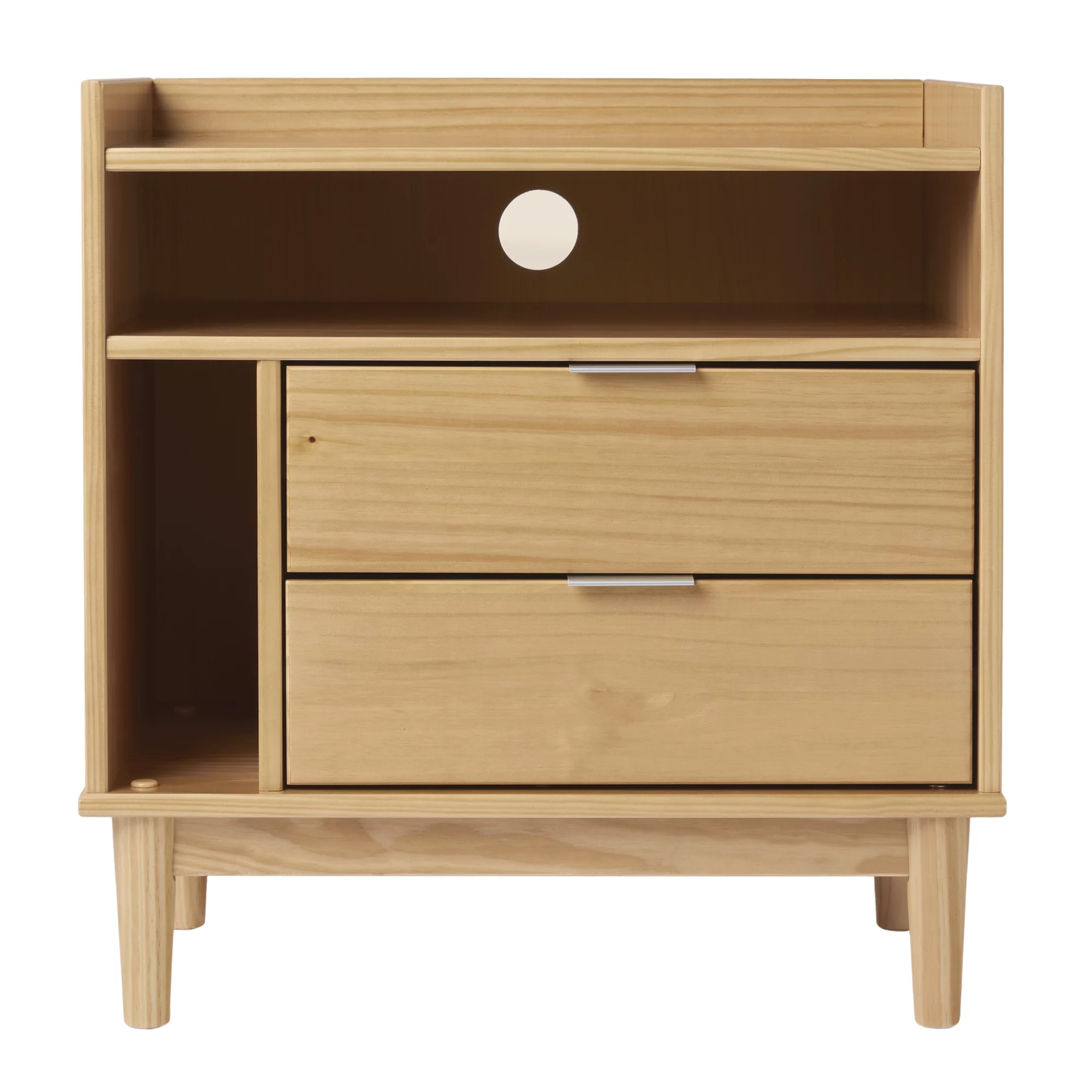 Walker Edison Mid-Century Modern 2-Drawer Wood Nightstand, Natural Pine