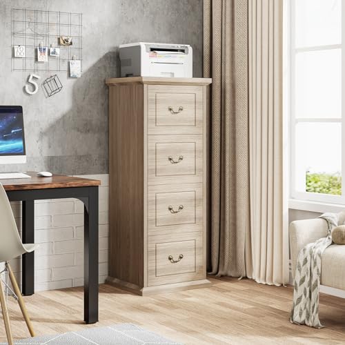 Tribesigns 4-Drawer File Cabinet Filing Cabinet, Vertical File Cabinet Home Office Wood Filing Cabinet for A4 /Letter Size Narrow Tall File Cabinet for Home Office, Walnut