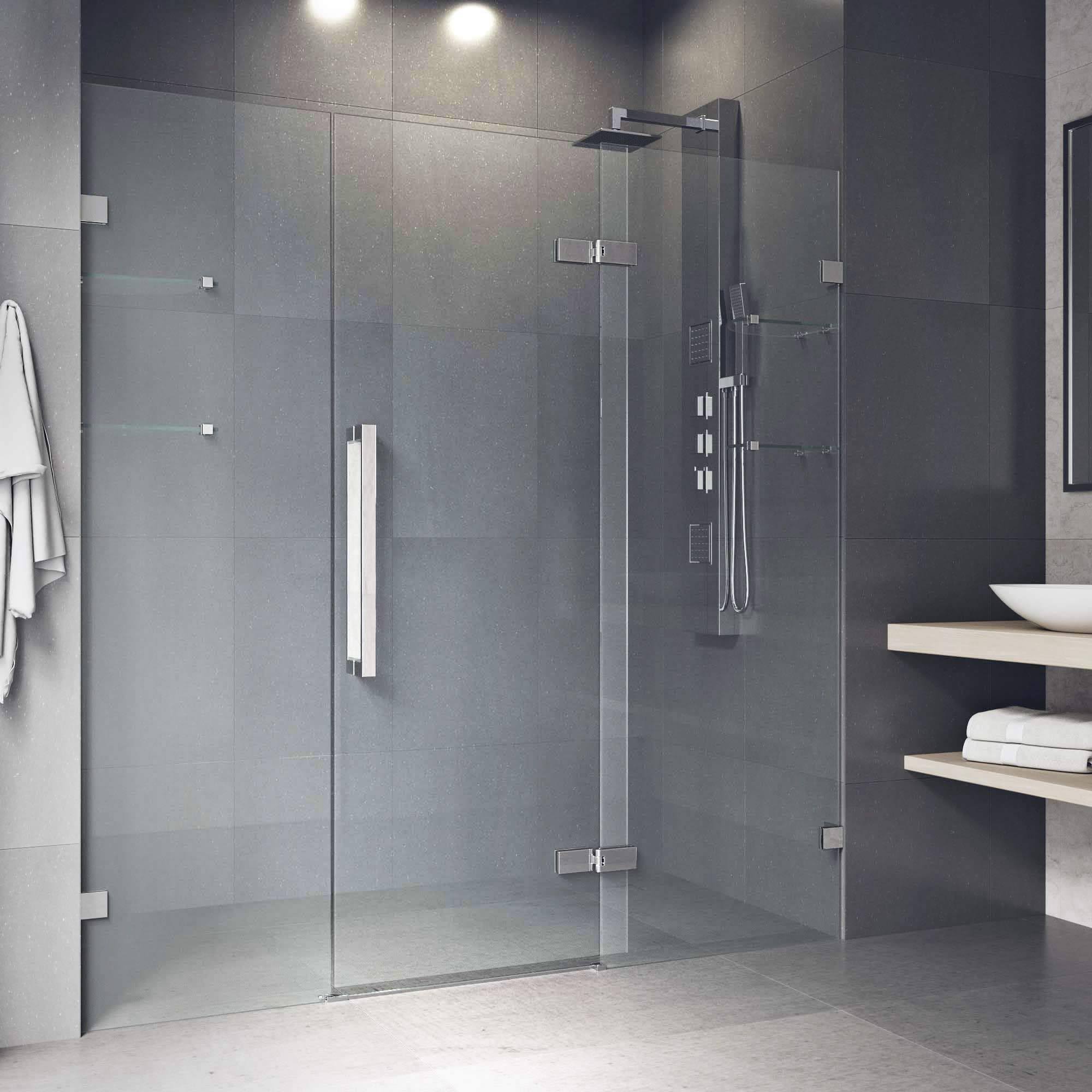 Vigo Seneca Adjustable Frameless Hinged Shower Door in Chrome, 74x22H