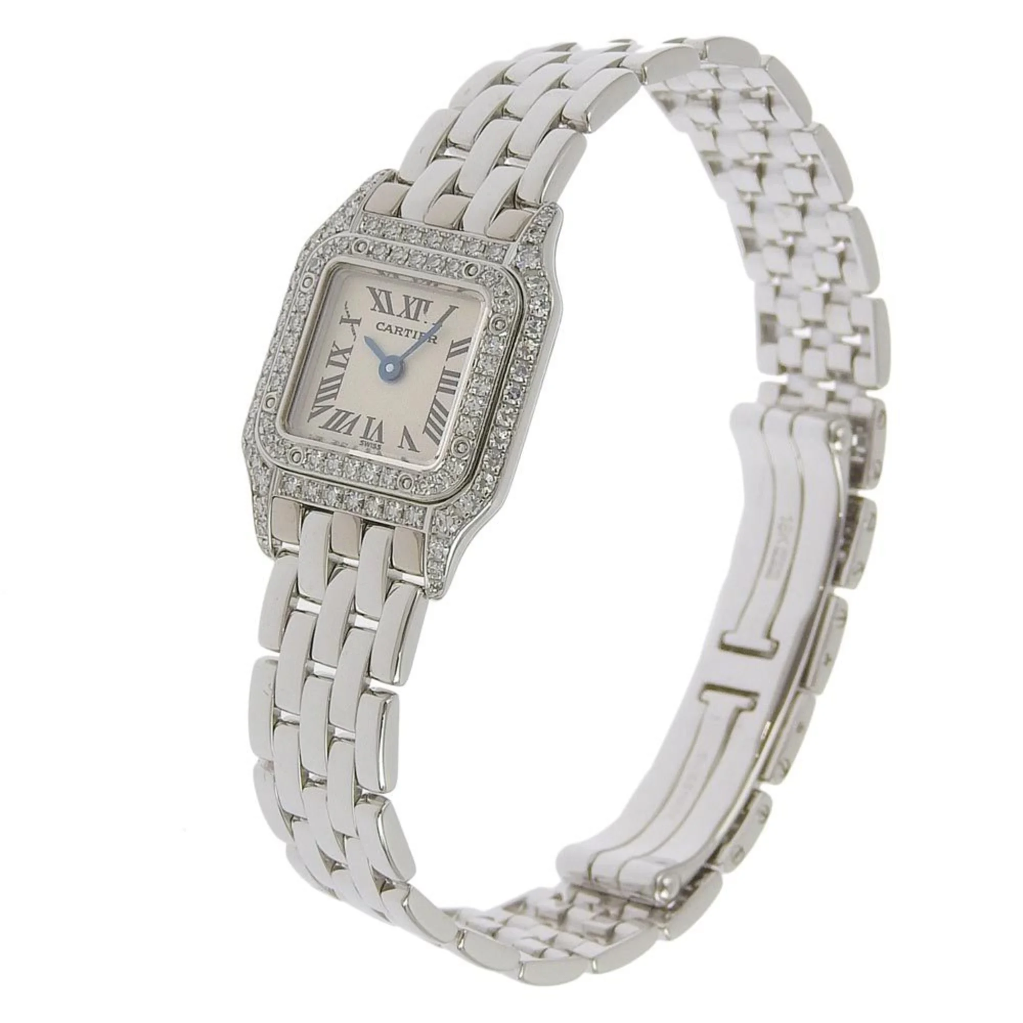 Pre-Owned Cartier Mini Panthère Diamond Bezel WF3210F3 K18 White Gold x Quartz Analog Display Women's Silver Dial Watch (Good)