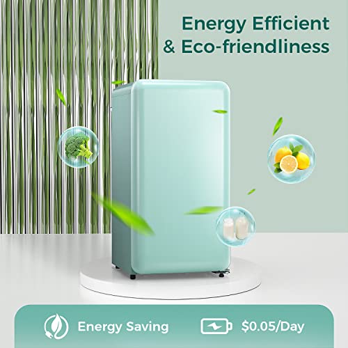 Kismile Retro Mini Fridge with Freezer,Small fridge with Adjustable Removable Glass Shelves, Mechanical Control, Compact Refrigerator for Office, Dorm, Bedroom