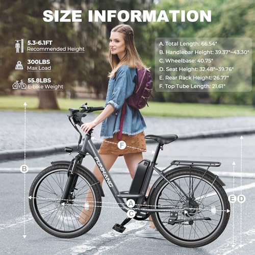 Electric Bike for Adults, 26" 1000W Peak City Cruiser Ebike, 21.7MPH 50 Miles Commuter Electric Bicycle with 48V 374.4WH Removable Li-ion Battery, Adjustable Stem, Rear Rack, Fenders, 7-Speed