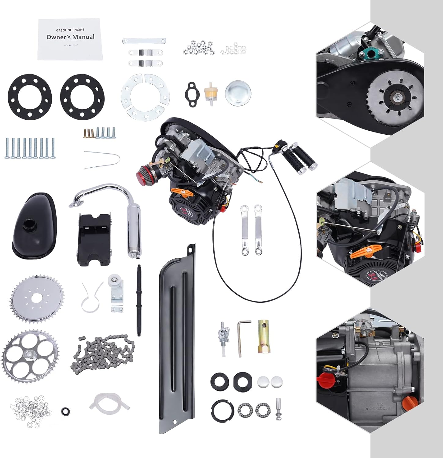 TFCFL 100cc 4-Stroke Bicycle Gasoline Engine Kit Single Cylinder Gas Petrol Bike Engine Motor Kit Air-Cooled Motor Chain Drive Bike Bicycle Scooter DIY Conversion Kit