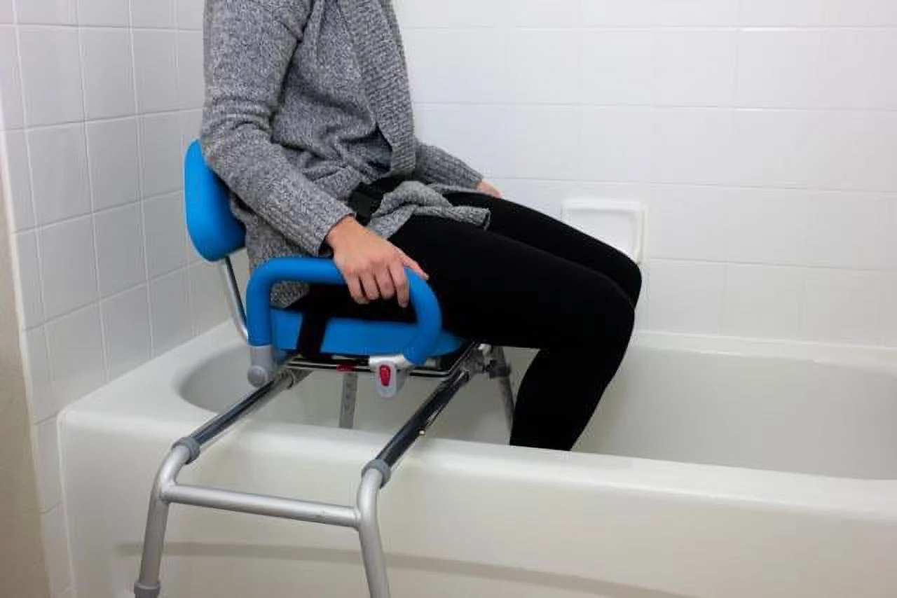Platinum Health CAROUSEL Sliding Transfer Bench with Swivel Seat PREMIUM Padded Bath Shower Chair with Pivoting Arms