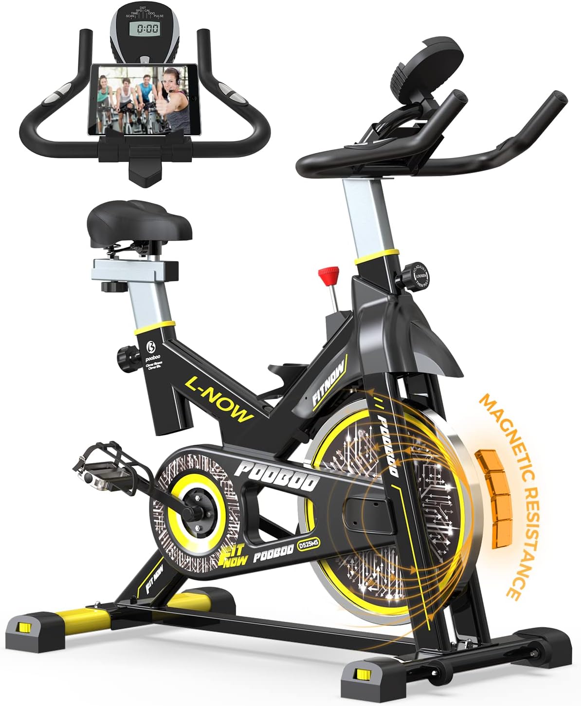 pooboo Magnetic Resistance Indoor Cycling Bike, Belt Drive Indoor Exercise Bike Stationary LCD Monitor with Ipad Mount ＆Comfortable Seat Cushion for Home Cardio Workout Cycle Bike Training 2022 Upgraded Version