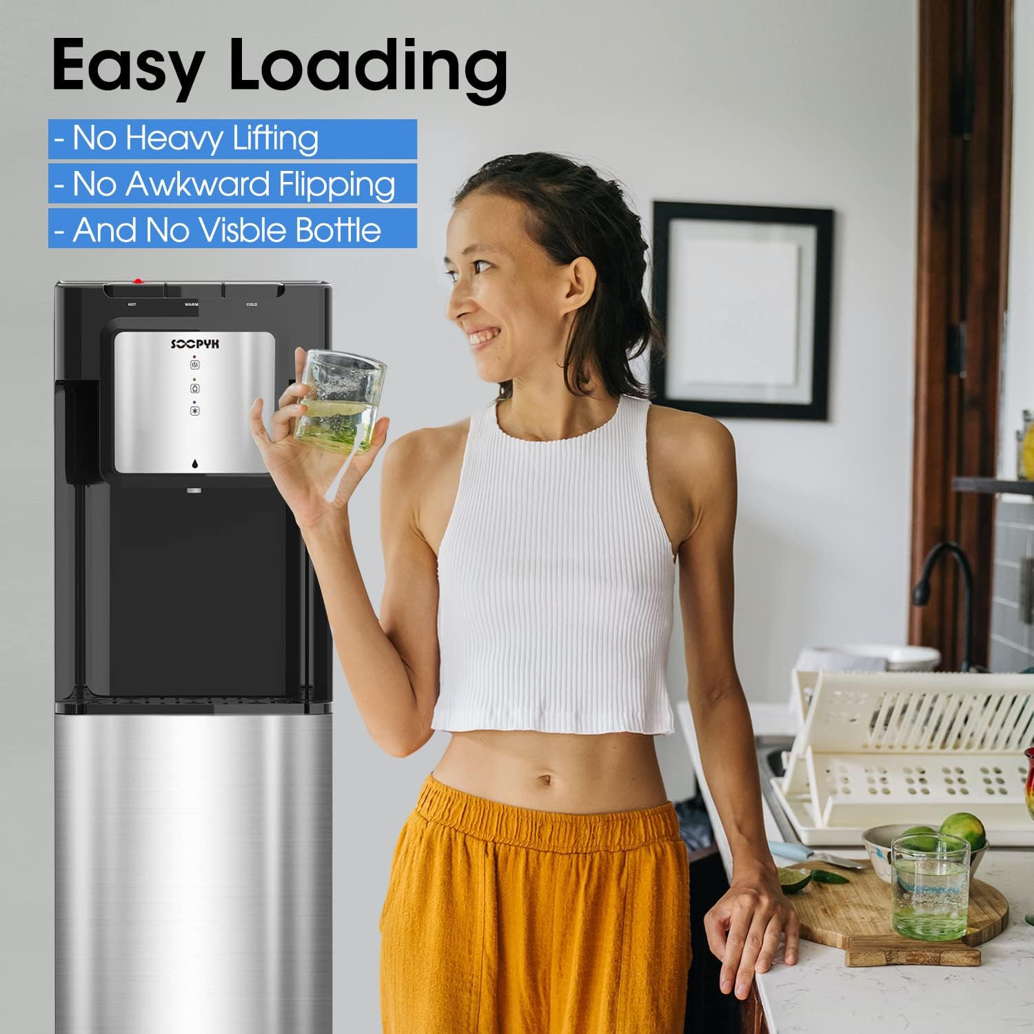 Stainless Steel UV Self-Cleaning Water Dispenser Cooler Bottom Load 5 Gallon with 3 Temperatures Child Safety Lock
