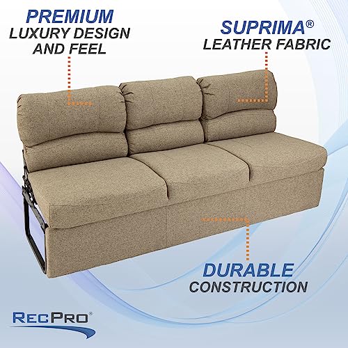 RecPro 62" RV Jackknife Sleeper Sofa with Drop-Down Console | Cloth Fabric | 2 Colors to Choose from | Furniture for RV and Camper (Oatmeal Cloth)