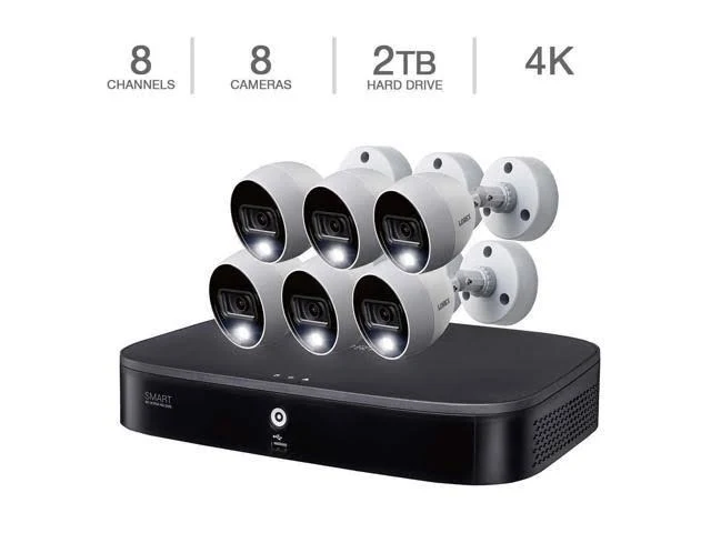 Lorex 4K Ultra HD 8-Channel DVR Security System with 6 4K Active Deterrence Cameras with Color Night Vision - Smart Motion Detec