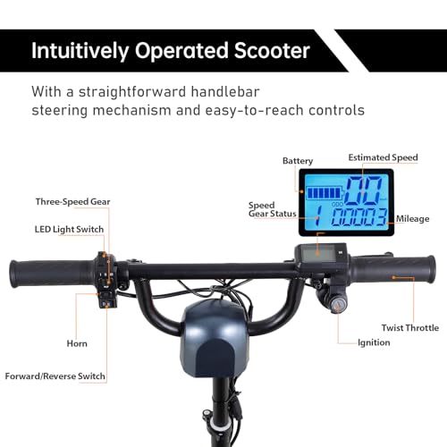 Powered Mobility Scooters Folding Blue 3-Wheel Mobility Scooter, 20 Miles Range, 11.5 Mph, 300W Electric for Adults & Elderly, with LED Headlights, Detachable Cooler Box, Charger Included