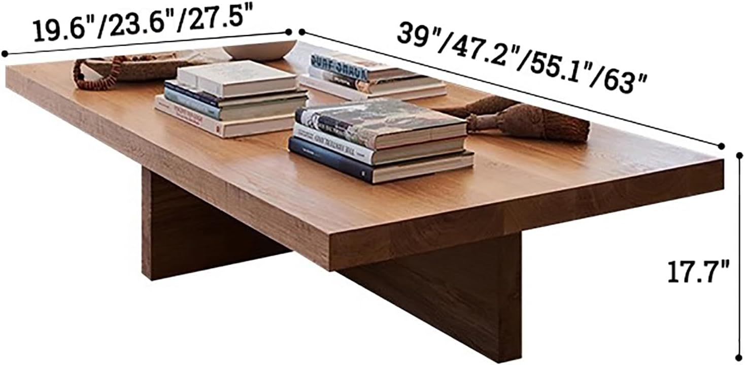 Rectangle Coffee Table Solid Wood,Modern Large Coffee Tables for Living Room,Scandinavian Coffee Table Pine Tea Table Cocktail Table with Cross Legs(47.2" L x 23.6" W x 17.7" H, Brown)