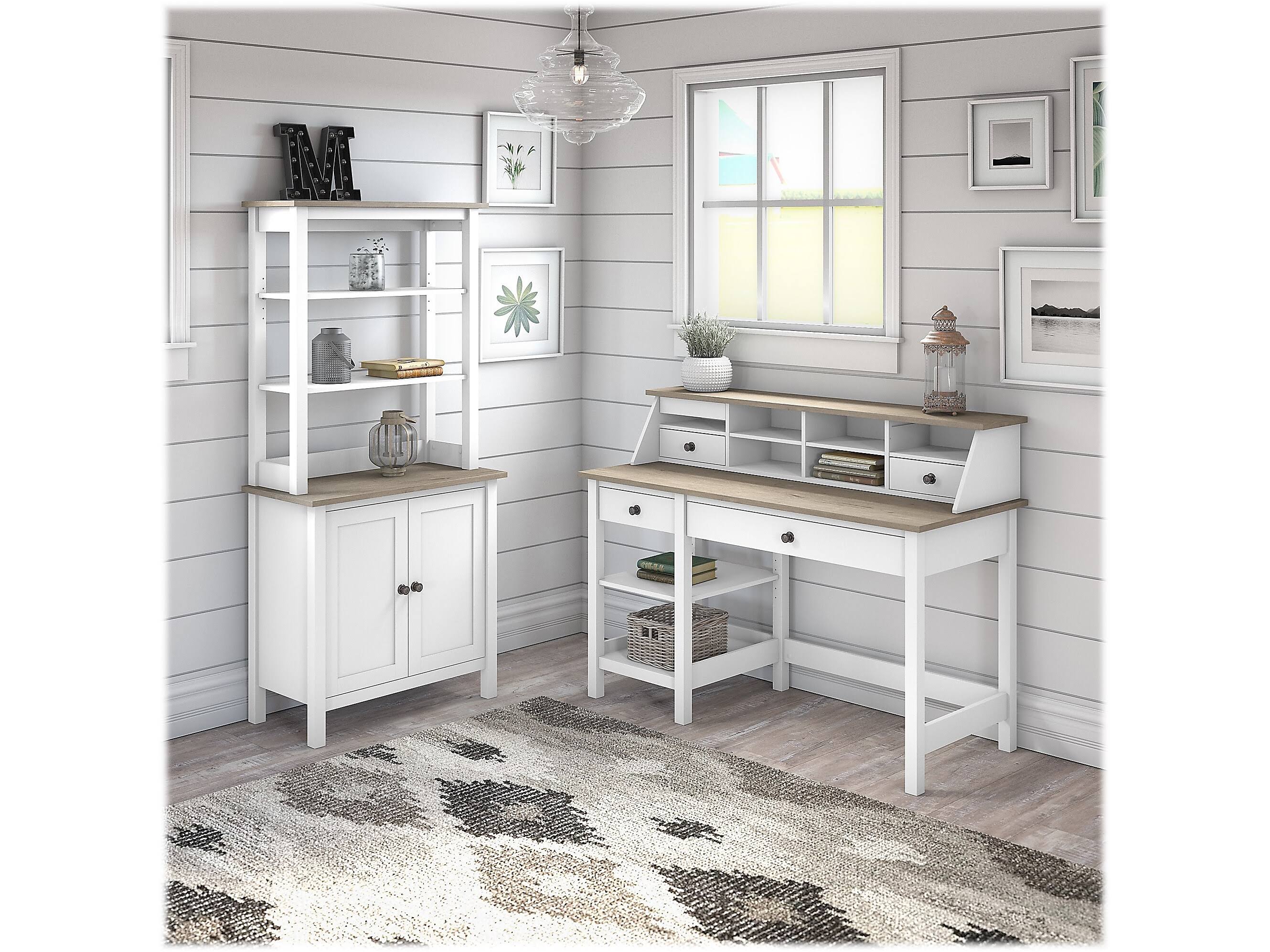 54W Mayfield Computer Desk with Shelves Shiplap Gray/Pure White - Bush Furniture