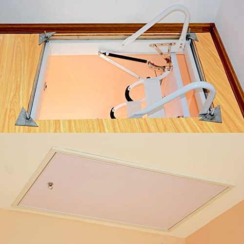 TECHTONGDA Ceiling Attic Loft Ladder, Folding Ladder Loft Stair, 13 Steps Retractable Attic Ladder, White Pulldown Attic Stairs with 27.5 x 47.2in Open Size and 10.5ft Heigh, Pulling Down from Ceiling