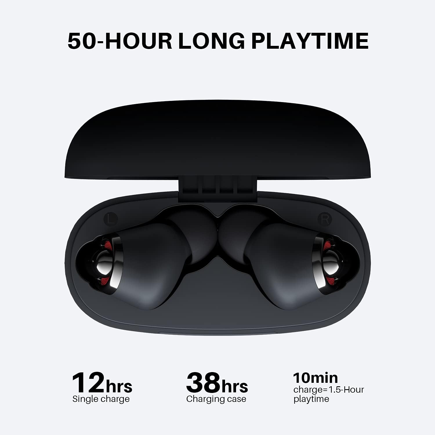 Wireless Earbuds, Tribit Qualcomm QCC3040 Bluetooth 5.2, 4 Mics CVC 8.0 Call Noise Reduction 50H Playtime Clear Calls Volume Control True Wireless Bluetooth Earbuds Earphones, FlyBuds C1 Black