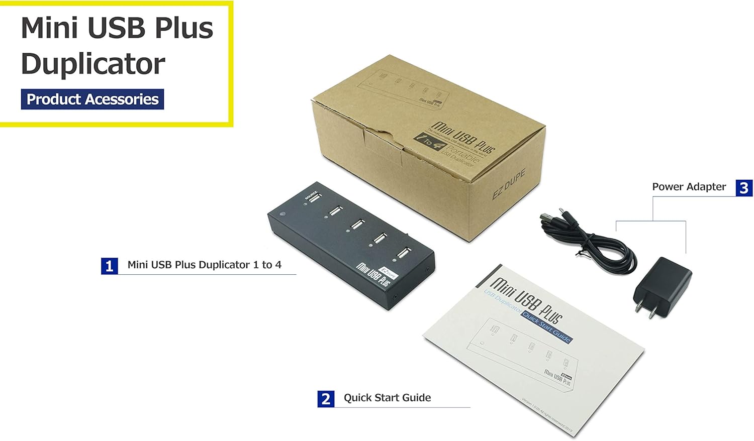 EZ DUPE 1 to 4 USB Duplicator - Standalone Flash Memory Drive Compact Copier (Mini USB Plus)
