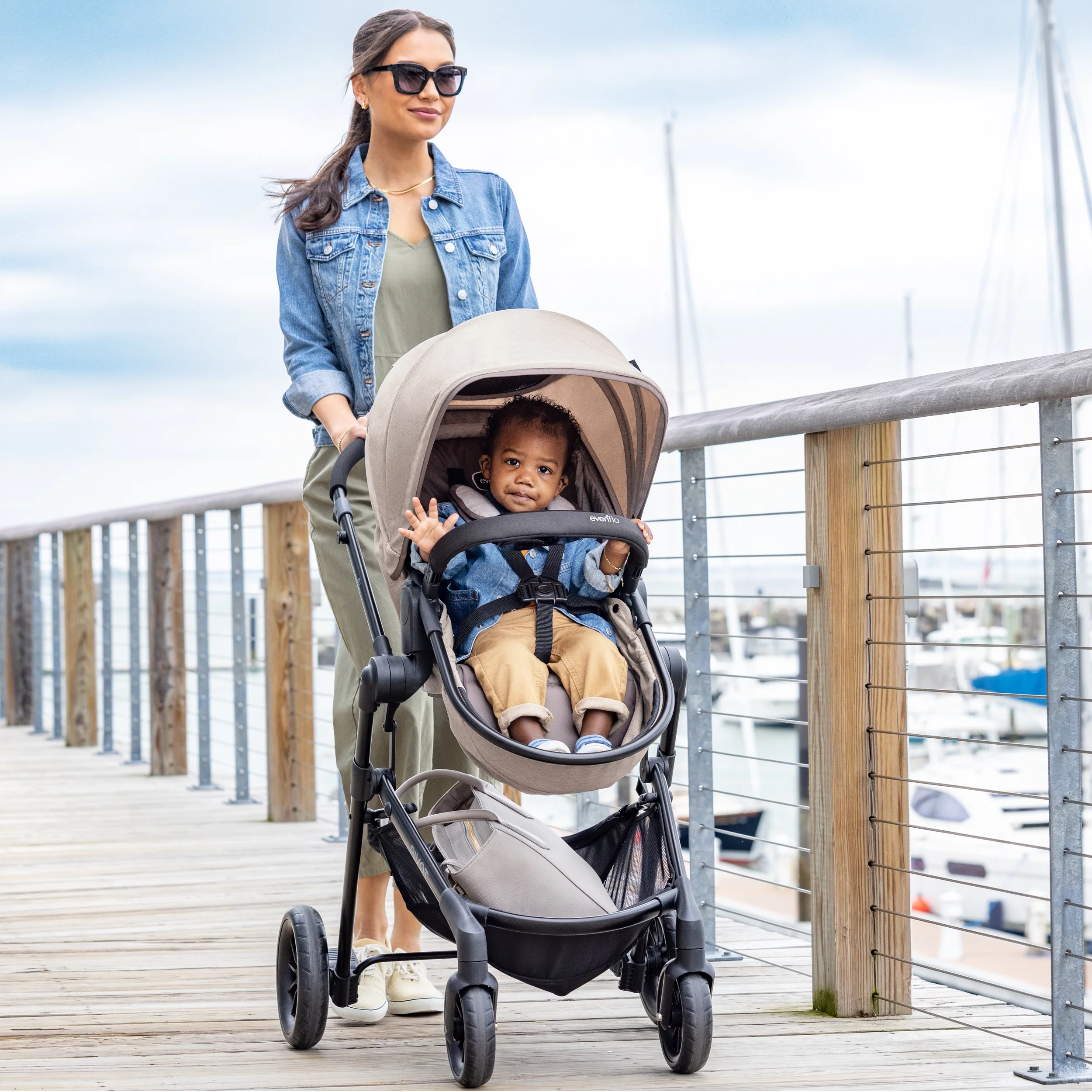 Pivot Modular Travel System with LiteMax Infant Car Seat with Anti-Rebound Bar (Desert Tan)