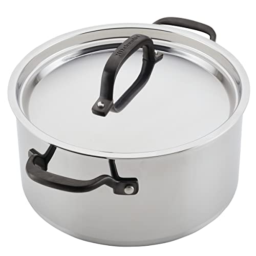 KitchenAid 5-Ply Clad Polished Stainless Steel Stock Pot/Stockpot with Lid, 8 Quart