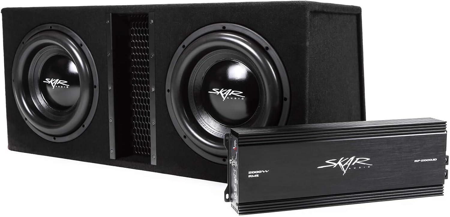 Skar Audio Dual 12" Complete 5, 000 Watt Subwoofer Bass Package - Includes Subwoofers in Ported Box with Amplifier