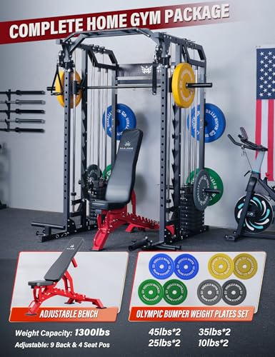 Major Fitness Drone2 Advanced Training Smith Machines– All-in-One Home Gym Squat Rack with Aluminum Pulley Set , Weight Bar, Dual LAT Pull-Down Systems & Cable Crossover Machine for Full-Body Workouts