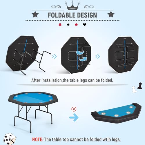ECOTOUGE Game Poker Table w/Stainless Steel Cup Holder Casino Leisure Top Texas Hold'em Table for 8 Player with Leg, Green Felt