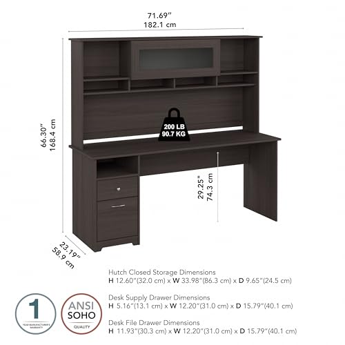 Bush Furniture Cabot Computer Desk with Hutch, 72W, Espresso Oak