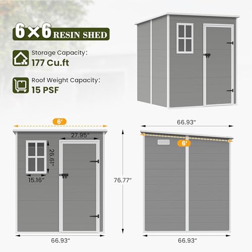 UDPATIO Outdoor Storage Shed 6 x 6 FT, Resin Garden Sheds with Floor Plastic Patio Outdoor Storage Shed with Lockable Door for Tool, Bike, Garbage Gray White