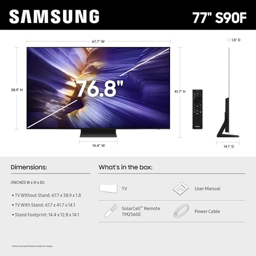 Samsung 55-Inch Class OLED S90F 4K Smart TV (2025 Model) NQ4 AI Gen3 Processor, 4K AI Upscaling Pro, OLED HDR +, Motion Xcelerator 144Hz, Samsung Vision AI, Alexa Built-in