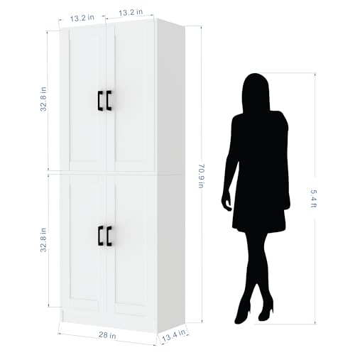 Black Kitchen Pantry Cabinet, 71" Tall Kitchen Storage Cabinet with doors, Freestanding Wooden Storage Cabinet for Kitchen, Dining room, Hallway