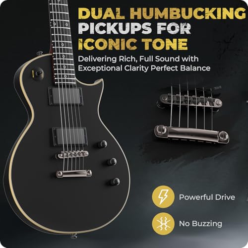 Fesley 39" LP Electric Guitar Kit: Full Size Solid Body Electric Guitars for Beginners with Humbucker Pickups, Poplar Body, Mahogany Neck,22 Frets,6 String Guitar with Gig Bag,Cable,FLP350,Matte,Black