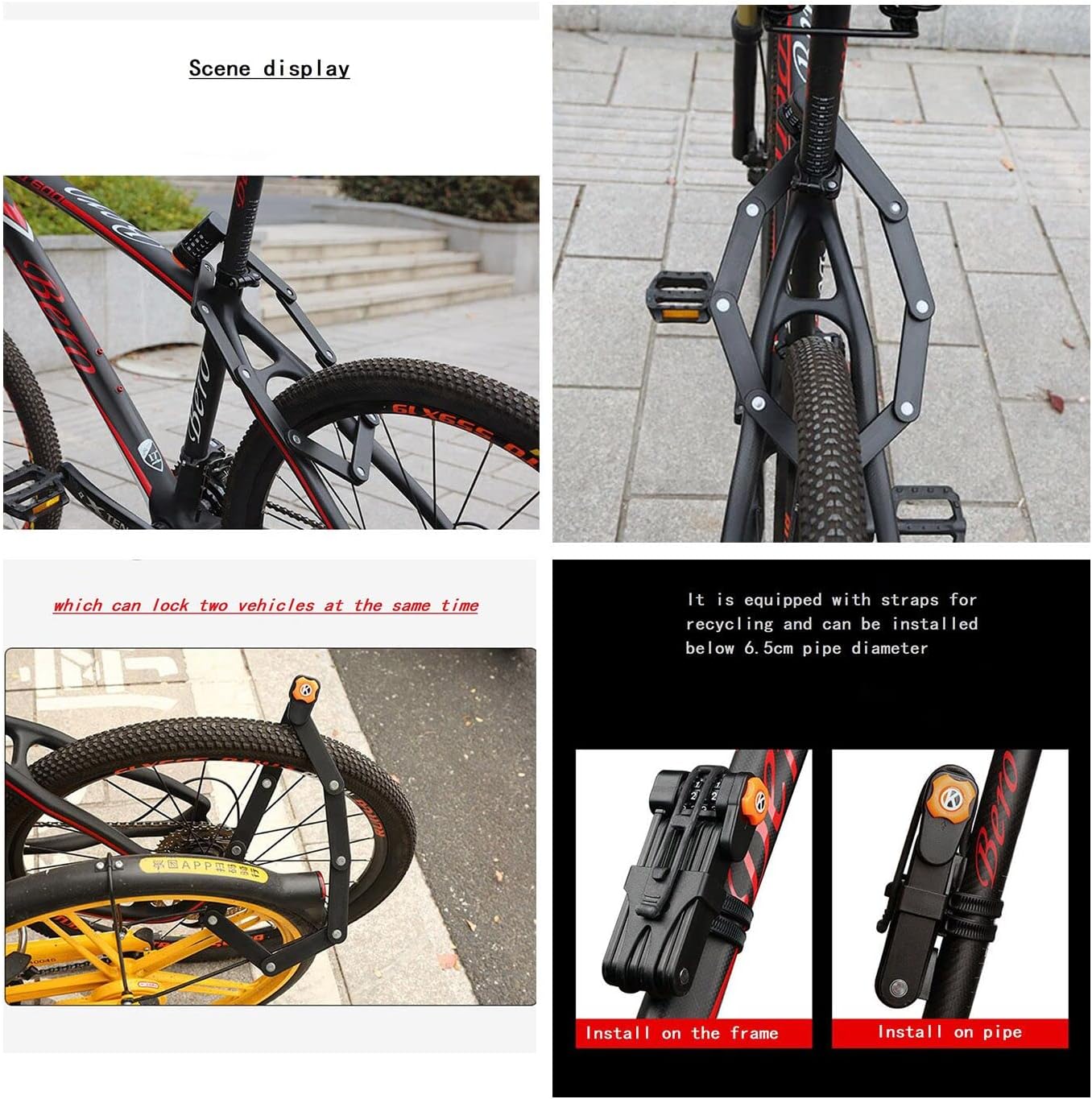 Mountain Bike Code Lock,Bicycle Code Lock,Folding Bike Lock with 4 Password Anti-Theft, Heavy Duty Bicycle Security Combination Chain Lock with 8 High Security Hardened Metal Pack of 2