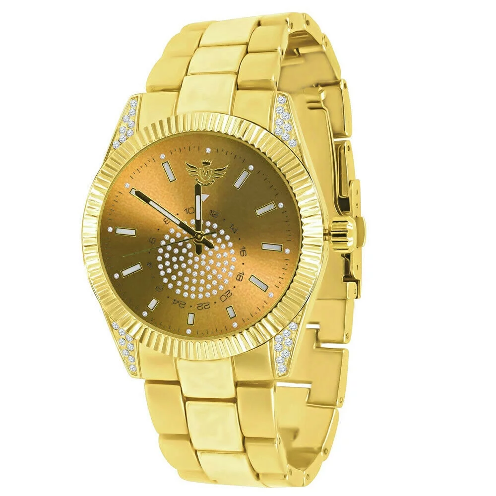 Men's 18K Brown Dial Gold Over Simulated Diamond Solid Steel Back Presidential Watch 40mm - Curated Treasures Market
