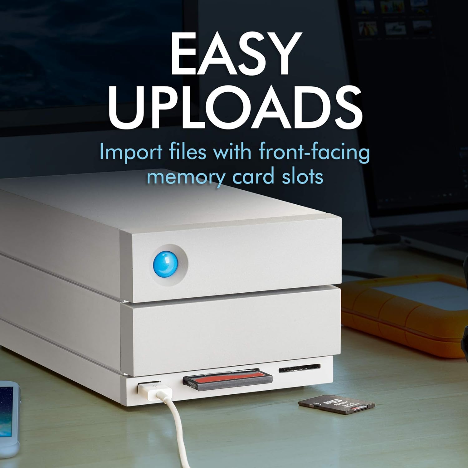 LaCie 2big Dock RAID 8TB External RAID Hard Drive HDD with SD Card CF Card Slots, for Mac and PC Desktop Data Redundancy Thunderbolt 3 USB-C USB 3.0, 1 Month Adobe CC, Data Recovery (STGB8000400)
