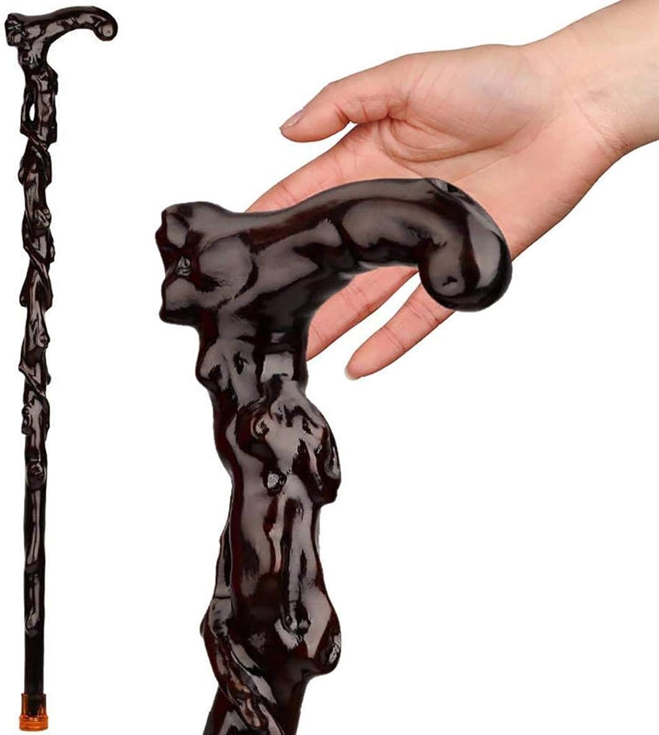 bahu Wood Carved Crutch, Handmade Wooden Cane for Men and Women, Fashionable Comfortable Handle Walking Sticks, Retro Cane, Exquisite Carving Walking Canes as Gift