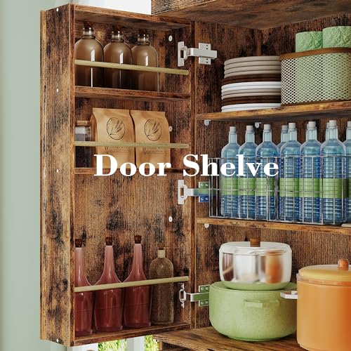 IRONCK Kitchen Pantry Cabinet with Sliding Storage Rack and 6 Hanging Shelves, 72" Height Tall Freestanding Cupboard for Living Room, Dining Room, Laundry, White