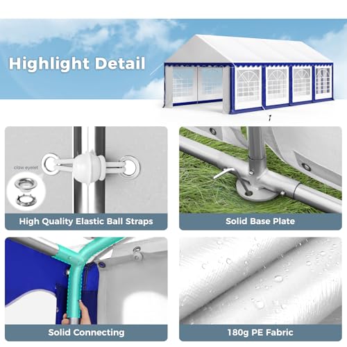 GREEN PARTY 20x40FT Party Tent Heavy Duty, Large Wedding Event Shelters with 7 Carry Bags & Removable Sidewalls, Outdoor Canopy Gazebo Commercial Tents for Parties Carport Camping Garden Patio