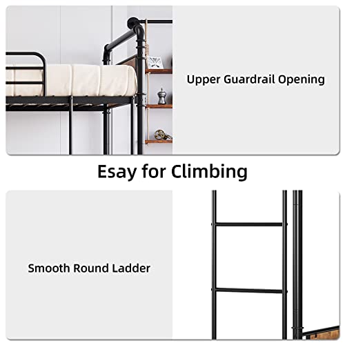 IDEALHOUSE Metal Bunk Bed Twin Over Twin, Twin Bunk Beds, Heavy Duty Twin Size Metal Bunk Bed with High Guardrail & Ladders, Convertible Bunk Beds for Kids Adults, No Box Spring Needed