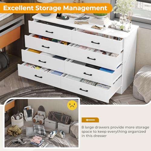 Hasuit Tall Dresser for Bedroom, White Large Chest of Drawers, 55.6'' High Dressers with 7 Drawers, Modern Wooden Vertical Storage Clothes Closet Organizer